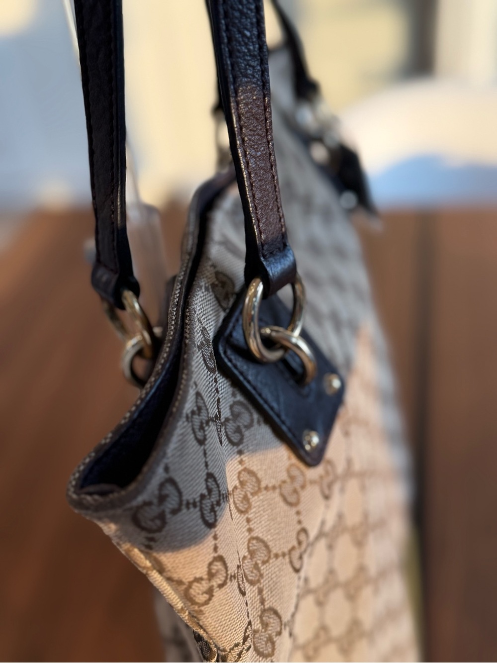 Authentic Gucci Sukey GG Canvas Tote Brown Leather Shoulder Bag - Picture 6 of 12